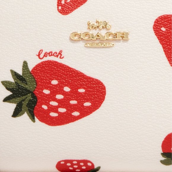 🍓 Coach Snap Wallet With Wild Strawberry Print Gold/Chalk Multi - Picture 5 of 13